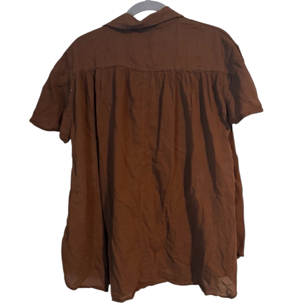 Free People Float Away Button Down Cotton Shirt Neutral Beachy Oversized Blouse - Picture 7 of 13